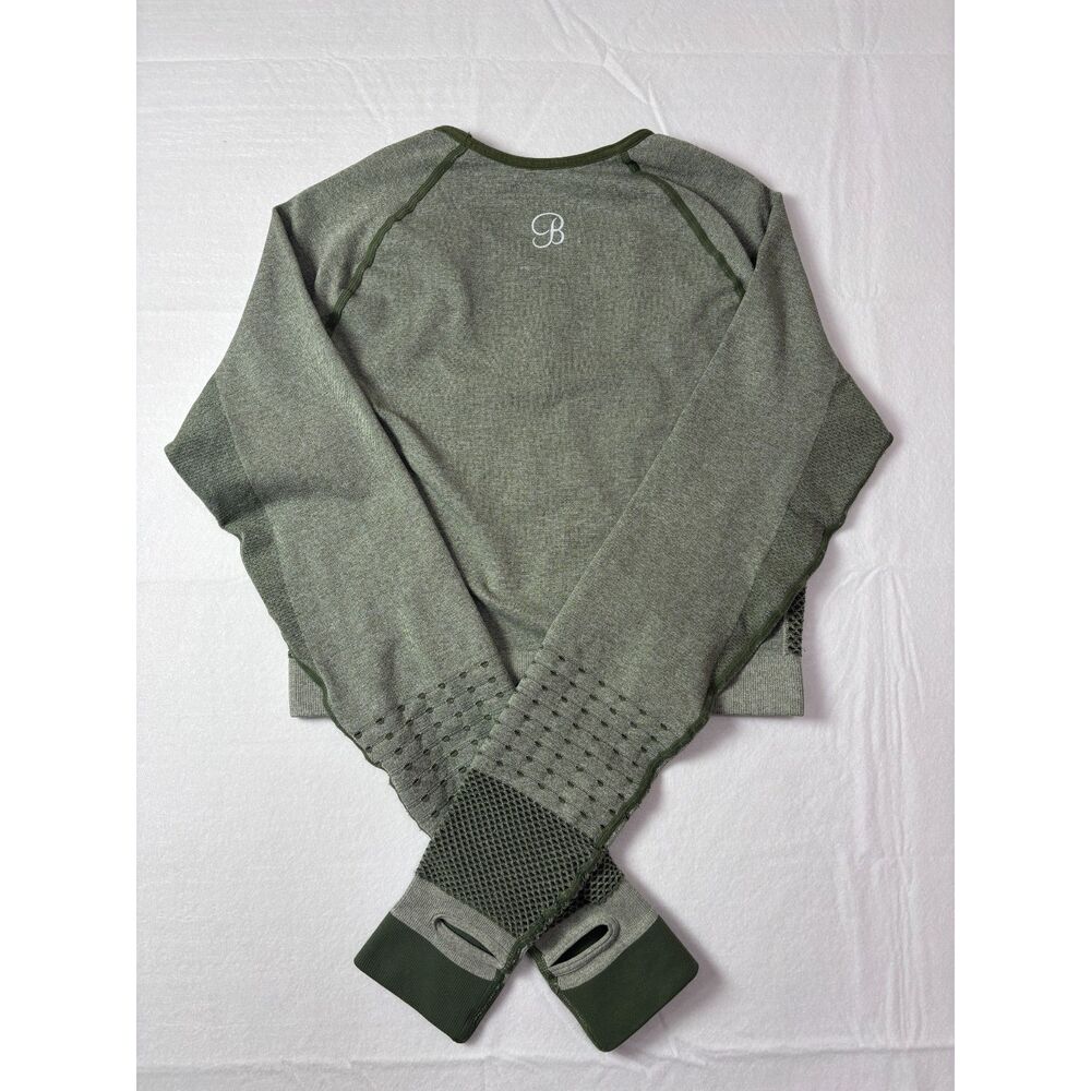 Bombshell Sportswear Long Sleeve Seamless Crop Top Olive Heather Mesh XS